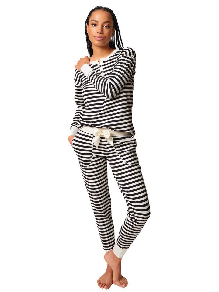 Skiny Pyjama Damen Pyjama lang Night In Mix & Match (Stück, 1 tlg) Hautfreundlich, elastisch, Gestreift, Basic von Skiny