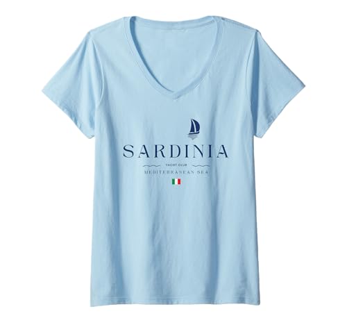 Damen Sardinien Yacht Club Italien Flagge Segeln Mittelmeer T-Shirt mit V-Ausschnitt von Skipper Sardinia Souvenirs Mediterranean Sailor