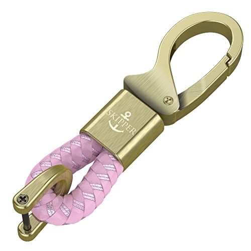 Schlüsselanhänger D-Clip Karabiner aus Leder Imitat und Edelstahl Schlüsselbund Schlüsselband Keychain Geschenk für Frau Mann Geburtstag Jahrestag Auto Motorrad Fahrrad Messing 8861 - Hellrosa von Skipper