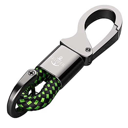 Skipper D-Clip Karabiner Schlüsselanhänger aus Leder Imitat Geschenk für Frau Mann Auto Schwarz 8747 - Grün von Skipper