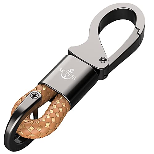 Skipper D-Clip Karabiner Schlüsselanhänger aus Leder Imitat Geschenk für Frau Mann Auto Schwarz 8747 - Hellbraun von Skipper