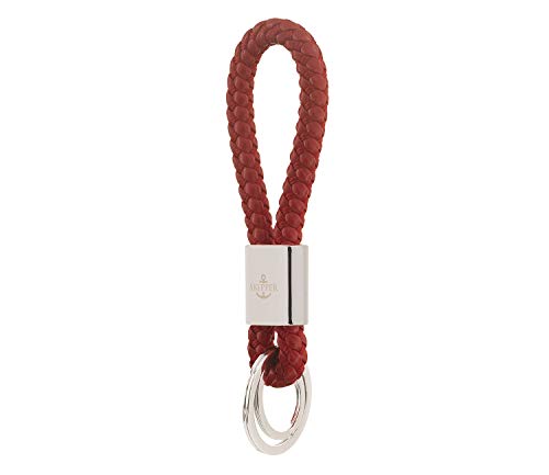 Skipper Schlüsselanhänger aus Leder Imitat und Edelstahl Silber mit zwei Ringen Schlüsselbund Auto Geschenk für Mann & Frau 8609 - Rot von Skipper
