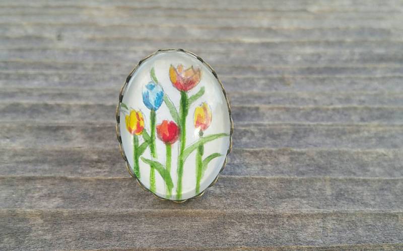 Tulpe-Ring. Tulpen Handgemalt in Bunte Aquarell. Frühling Oder Ostern Ring, Tulpe Blumen Schmuck, Einzigartige Ostergeschenk Tulpe-Ring. Tulpen Handgemalt in Bunte Aquarell. Frühling Oder Ostern Ring, Tulpe Blumen Schmuck, Einzigartige Ostergeschenk von SkipperBay