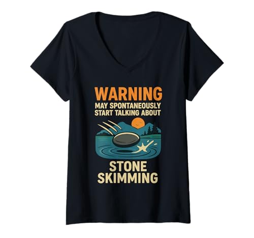 Damen Warnung kann spontan beginnen, über Steinabschäumer zu sprechen T-Shirt mit V-Ausschnitt Damen Warnung kann spontan beginnen, über Steinabschäumer zu sprechen T-Shirt mit V-Ausschnitt von Skipping Stone Co.