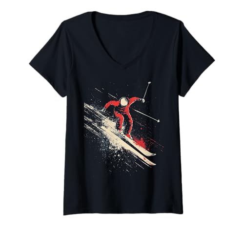 Damen Skispringer Grunge T-Shirt mit V-Ausschnitt von Skispringer Grunge Geschenk Kleidung