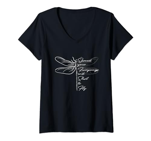 Damen Libelle Flieg los Inspiration Motivation Libellen T-Shirt mit V-Ausschnitt von SkizzenMonster Insekten Kunst Shirts