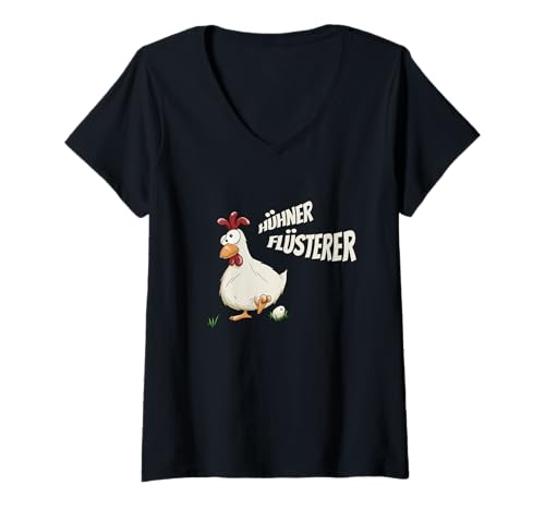 Damen Hühner Flüsterer verrücktes Huhn Landwirt Bauer T-Shirt mit V-Ausschnitt Damen Hühner Flüsterer verrücktes Huhn Landwirt Bauer T-Shirt mit V-Ausschnitt von SkizzenMonster Landleben Viecher