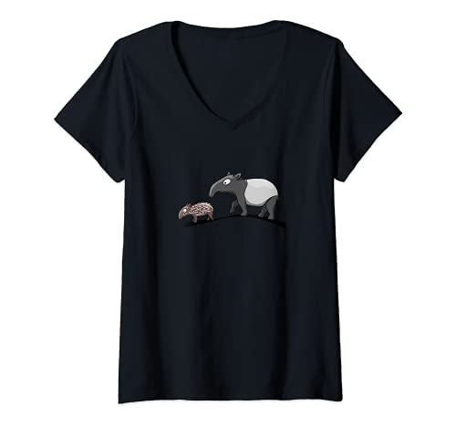 Damen Tapir Familie Mutter und Baby Schabracken-Tapir T-Shirt mit V-Ausschnitt von SkizzenMonsters Trendy Tapir Shirts