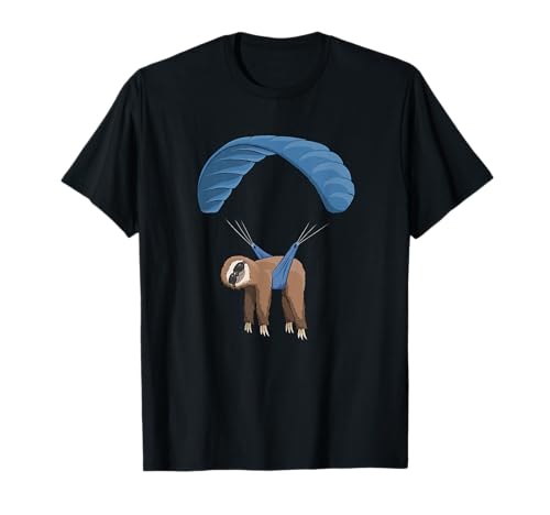 Skizzenmonster Gleitschirm Skydiving T-Shirt: Fliegendes Faultier, Herren, Schwarz, S, Kurzarm, T-Shirt, Paragliding, Skydiving, Casual, Unisex, Komfort von Skizzenmonster Gleitschirm Skydiving