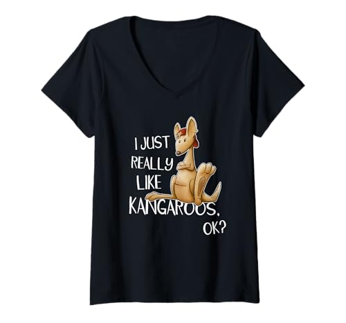 Damen I Really Like Kangaroos OK Funky Cool Hiphop Känguru T-Shirt mit V-Ausschnitt Damen I Really Like Kangaroos OK Funky Cool Hiphop Känguru T-Shirt mit V-Ausschnitt von Skizzenmonster Känguru Fan Shirts