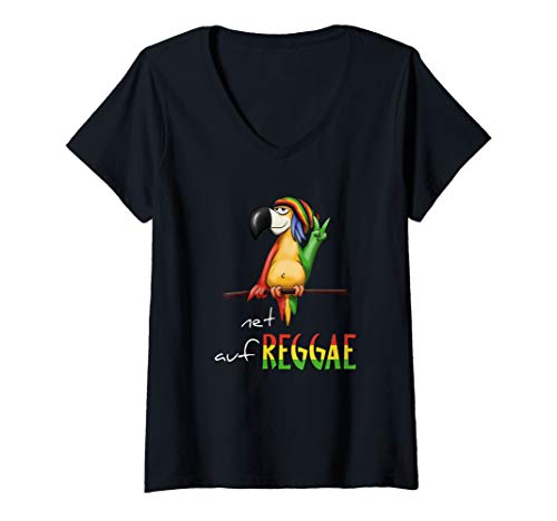 Damen Net auf-REGGAE gechillter Rastafari Papagei Reggae T-Shirt mit V-Ausschnitt von Skizzenmonster Reggae Chill Out Shirts