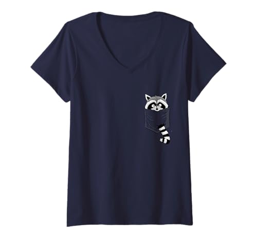 Damen Funky Raccon Art l Cooler Waschbär In Deiner Tasche T-Shirt mit V-Ausschnitt Damen Funky Raccon Art l Cooler Waschbär In Deiner Tasche T-Shirt mit V-Ausschnitt von Skizzenmonster Waschbären Shirts