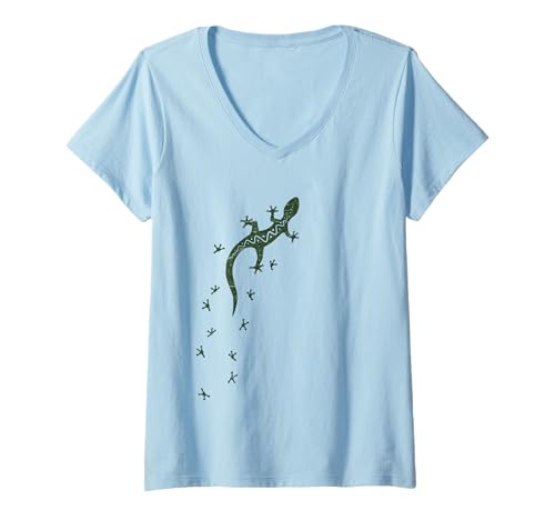Damen Retro Salamander mit Spuren | Kletternder Gecko T-Shirt mit V-Ausschnitt Damen Retro Salamander mit Spuren | Kletternder Gecko T-Shirt mit V-Ausschnitt von Skizzenmonster