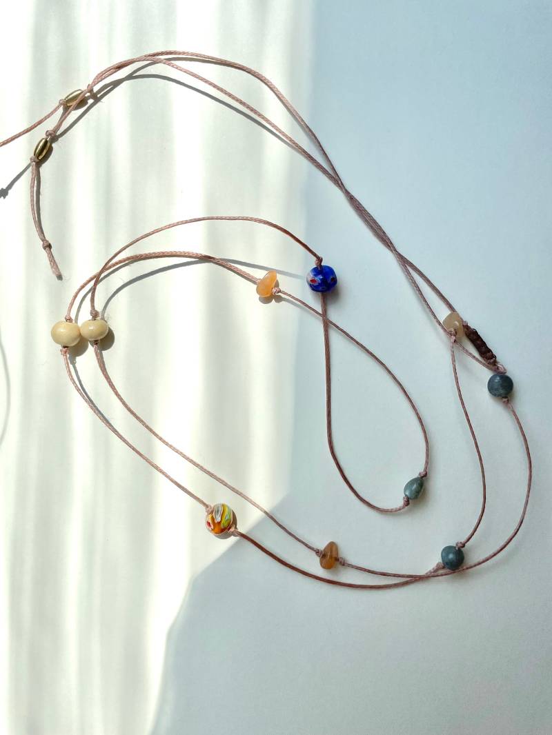 Makramee Bauchkette Halskette Crossbody Chain Glas Labradorit Holz Aventurin Messingperle Kette Boho Verstellbar Körperschmuck Für Sie Ihn von SkizzyStuff