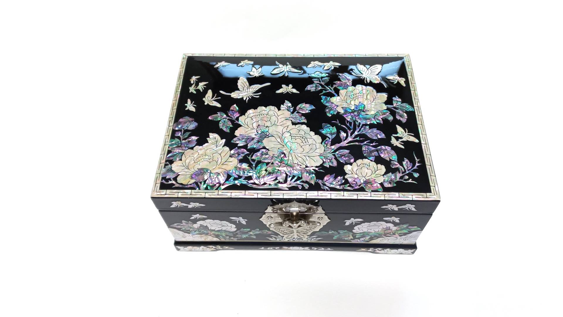 Perlmutt Schmuckschatulle 2-Tier Schmetterling Organizer Holz Schwarz von Skodesigned