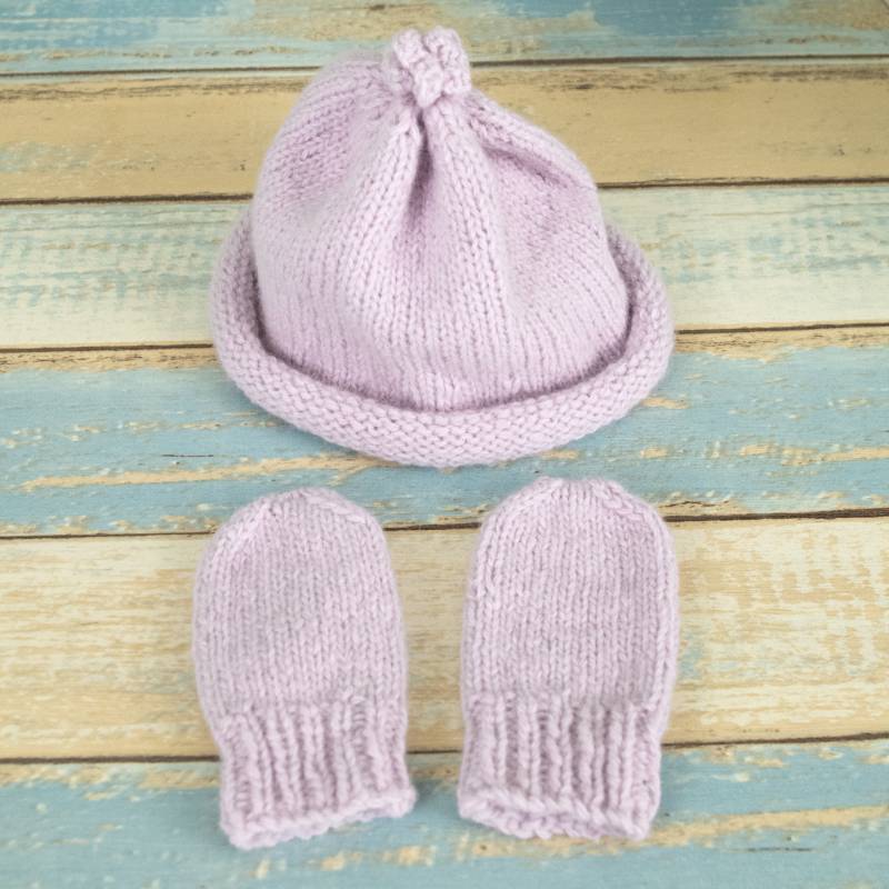 Baby Mütze Und Fäustlinge Set, Hand Gestrickt Aus Angora Lammswolle Wolle Mischung, Grösse 0 - 6 Monate von SkograndStudioStore