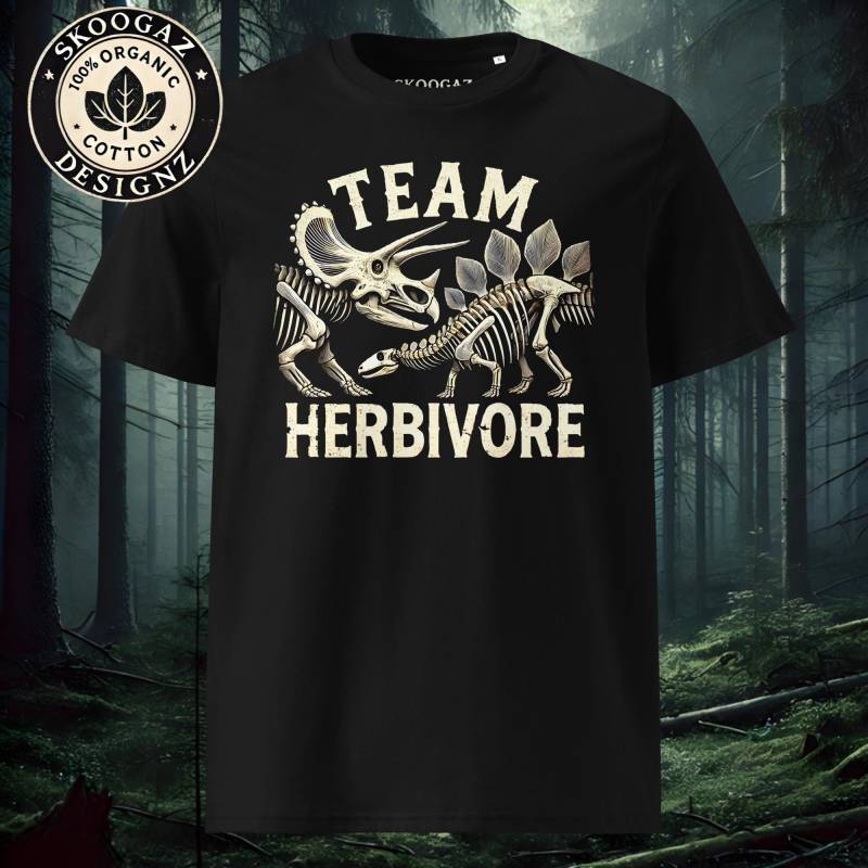 Team Herbivore Dinosaurier Skelett T-Shirt - Jurassic Design | Paläo-Nerds & Veganer Shirt Geschenk Fossilien-Liebhaber Bio-Baumwolle Team Herbivore Dinosaurier Skelett T-Shirt - Jurassic Design | Paläo-Nerds & Veganer Shirt Geschenk Fossilien-Liebhaber Bio-Baumwolle von SkoogazDesignz