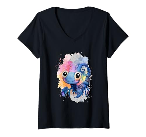 Damen Süßer Skorpion Cartoon – Sternzeichen Zeichnungen T-Shirt mit V-Ausschnitt Damen Süßer Skorpion Cartoon – Sternzeichen Zeichnungen T-Shirt mit V-Ausschnitt von Skorpion Sternzeichen Design Studio