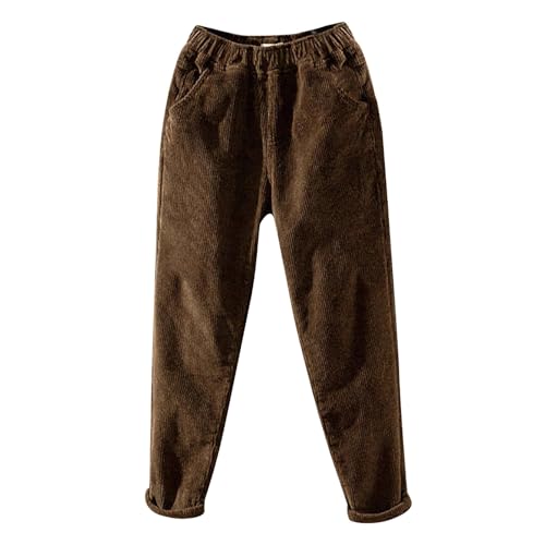 Cordhose Damen Stretch High Waist - Thermohose Mit Tasche Flausching Jogginghose Verdickte Warm Winterhose Outdoor Traininghose Winter Fitnesshose Cord Sporthose Sportlish Freizeithose von SkotO