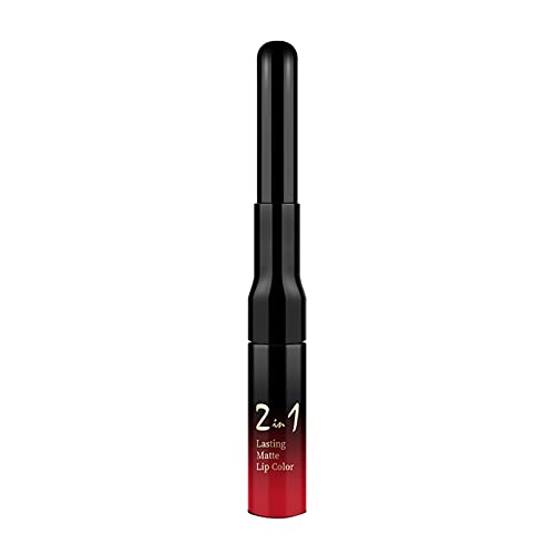 Easy To Double-Headed Lip Color Lip 2-in-1 Glaze Lip Gloss Liner Lippenstift Kosmetik Set Mädchen 13 (deep red, One Size) von SkotO