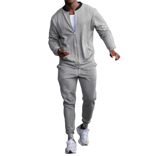 Hausanzug Herren Baumwolle 3Xl - Traininganzug Mit Reißverschluss Einfrabig Jogginganzug Sports Freizeitanzug Sportlich Fitnessanzug Set Sweatjacke & Gerades Bein Trainingshose von SkotO