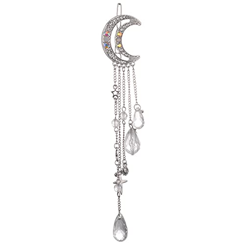 Mond Kristall Strass Perlen baumeln Haarnadel Haarspange Frauen Brautschmuck Haarspange Süß (Silver, One Size) von SkotO