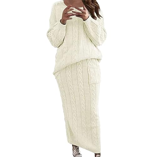 Strickanzug Zweiteiliger Set - Strickkleid Pullover Oberteil Und Midi Strickrock Bodycon 2 Stück Set Winter Strick Langarmshirt Pulloverkleid Strick Pullover Und Maxikleid von SkotO