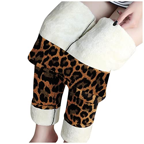 Thermohose Damen Winter - Fleecelegginshose Leopardenmuster Straight Leggins Plüsch Gefütterte Jogginghose Verdickte Thermo Weihnachtenhose Outdoor Sporthose Elastische Taille Freizeithose von SkotO