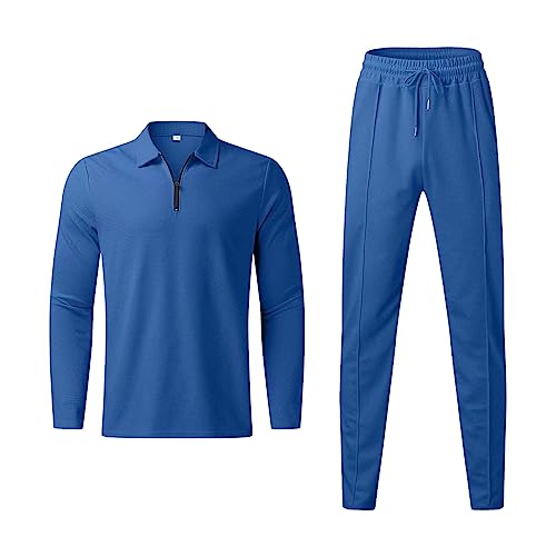 Waffel Sportanzug Herren Set Oversized - Trainingsanzug 2 Piece Sweatjacke & Trainingshose Casual Jogginganzug Einfarbig Sportjacke & Gerades Bein Jogginghose Zweiteilig Set von SkotO