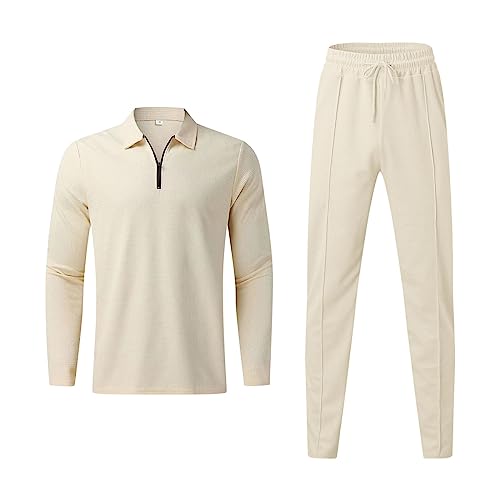 Waffel Sportanzug Herren Set Oversized - Trainingsanzug 2 Piece Sweatjacke & Trainingshose Casual Jogginganzug Einfarbig Sportjacke & Gerades Bein Jogginghose Zweiteilig Set von SkotO