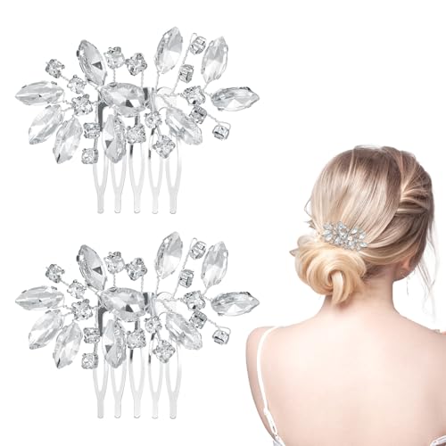 2 Stück Braut Hochzeit Haarkamm Kristall Blume Braut Kopfschmuck, Brauts Haarkämme Silber Perlen Brauts Haar Kristall Kopfschmuck Hochzeit Haarschmuck, Haarschmuck Hochzeits Konfirmation Mädchen von Skrfren