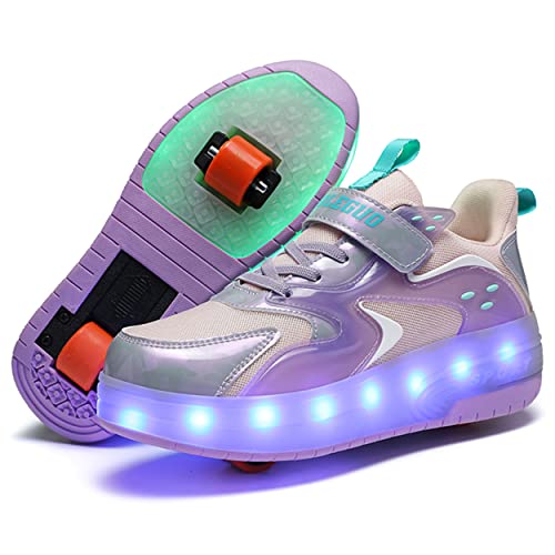 Skridsko Rollschuhe Schuhe Mädchen Jungen mit Rollen Skateboardschuhe, Verstellbar Jugend Schuhe mit Rollen, Turnschuhe mit Rollen für Kinder mit LED Blinkend von Skridsko