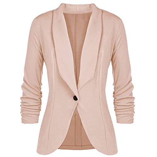 Skrsila Damen Blazer Slim Fit Anzugjacke 3/4 Ärmel Elegant Revers Frauen Sakko Einfarbig Cardigan Kurz Jacke EIN Knopf Blazer Business Anzug Büro Jacke von Skrsila