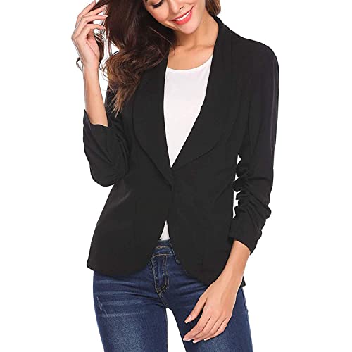 Skrsila Damen Blazer Slim Fit Anzugjacke 3/4 Ärmel Elegant Revers Frauen Sakko Einfarbig Cardigan Kurz Jacke EIN Knopf Blazer Business Anzug Büro Jacke von Skrsila