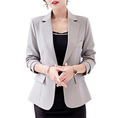 Skrsila Damen Blazer Slim Fit Anzugjacke Elegant Langarm Revers Sakko Einfarbig Kurzjacke EIN Knopf Blazer Business Büro Jacke von Skrsila