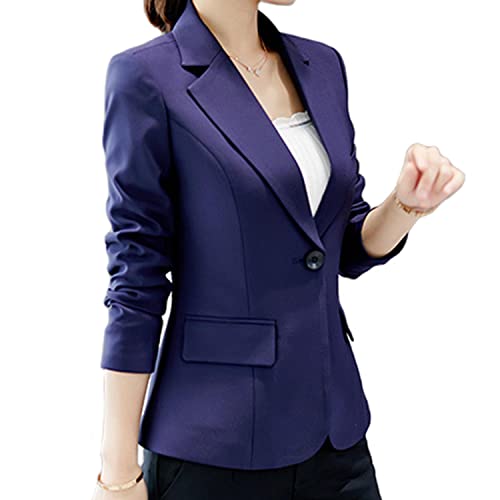 Skrsila Damen Blazer Slim Fit Anzugjacke Elegant Langarm Revers Sakko Einfarbig Kurzjacke EIN Knopf Blazer Business Büro Jacke von Skrsila