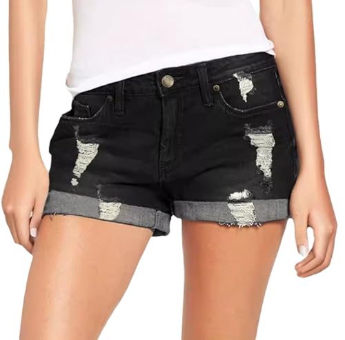 Skrsila Damen Jeans Shorts Ripped Denim Shorts Mittlere Taille Kurze Jeanshose Sommer Hotpants Casual Jeansshorts Schwarz L Skrsila Damen Jeans Shorts Ripped Denim Shorts Mittlere Taille Kurze Jeanshose Sommer Hotpants Casual Jeansshorts Schwarz L von Skrsila