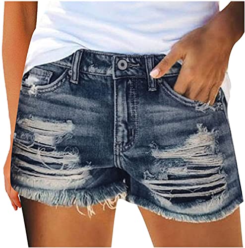 Skrsila Damen Jeans Shorts Sommer Denim Kurze Hose Basic in Aged-Waschung Jeans Bermuda-Shorts High Waist Jeansshorts Destroyed Loch Hotpants Quaste Jeans Shorts von Skrsila