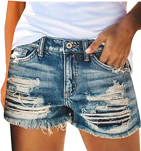 Skrsila Damen Jeans Shorts Sommer Denim Kurze Hose Basic in Aged-Waschung Jeans Bermuda-Shorts High Waist Jeansshorts Destroyed Loch Hotpants Quaste Jeans Shorts 3XL von Skrsila