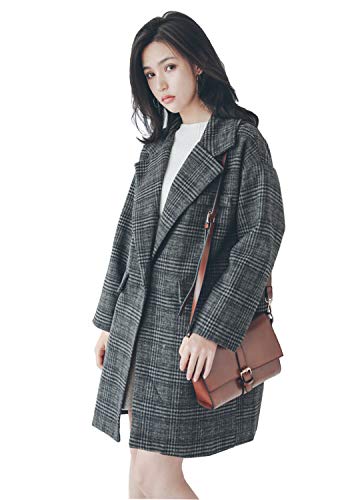 Skrsila Damen Mantel Kariert Lange Wollmantel Elegant Trenchcoat Langarm Revers Frauen Windjacke Herbst Winter Jacke Outwear Windbreaker Slim Fit Mantel von Skrsila