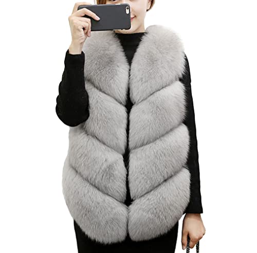 Skrsila Damen Pelzweste Ärmellos Felljacke Elegante Faux Pelz Weste Winter Warm Kunstpelz Jacke Pelzmantel Fellweste Grau M von Skrsila