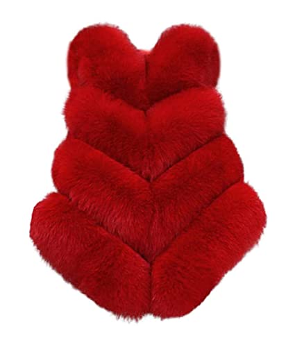 Skrsila Damen Pelzweste Ärmellos Felljacke Elegante Faux Pelz Weste Winter Warm Kunstpelz Jacke Pelzmantel Fellweste Rot L von Skrsila