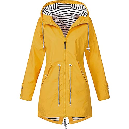 Skrsila Damen Regenjacke Lang Regenmantel mit Kapuze Wasserdicht Regenparka Leicht Wanderjacke Winddicht Funktionsjacke Outdoorjacken Übergangsjacke Softshelljacke, Gelb, S von Skrsila