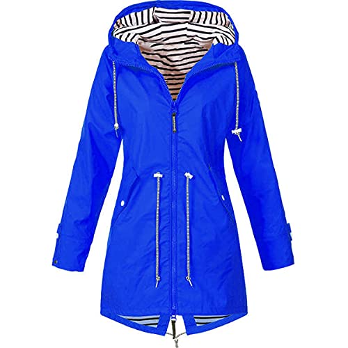 Skrsila Damen Regenjacke Lang Regenmantel mit Kapuze Wasserdicht Regenparka Leicht Wanderjacke Winddicht Funktionsjacke Outdoorjacken Übergangsjacke Softshelljacke Blau 4XL von Skrsila