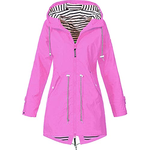 Skrsila Damen Regenjacke Lang Regenmantel mit Kapuze Wasserdicht Regenparka Leicht Wanderjacke Winddicht Funktionsjacke Outdoorjacken Übergangsjacke Softshelljacke Rosa 4XL von Skrsila