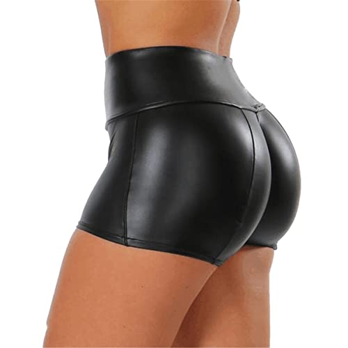 Skrsila Damen Shorts Leder Hose High Waist Sexy Kurze Lederhose Push Up Lederimitat Kunstlederhose PU Lederoptik Kurze Hose S von Skrsila