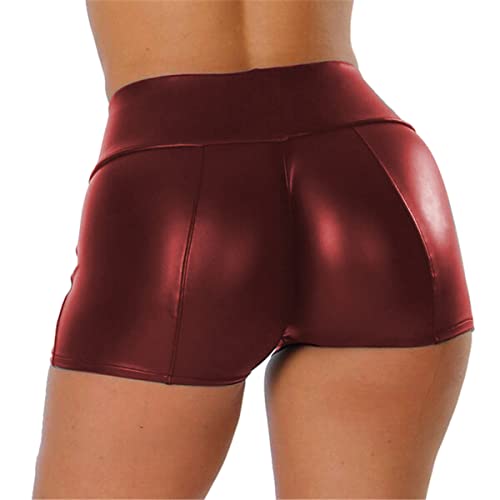 Skrsila Damen Shorts Leder Hose High Waist Sexy Kurze Lederhose Push Up Lederimitat Kunstlederhose PU Lederoptik Kurze Hose 3XL von Skrsila