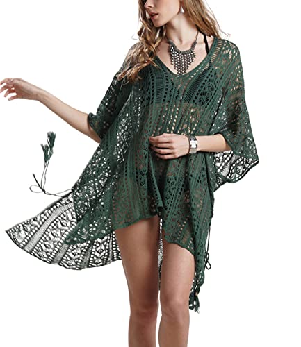 Skrsila Damen Strandkleid Spitze Bikini Cover Up Sexy Boho Strandponcho Gestrickte Sommerkleider von Skrsila