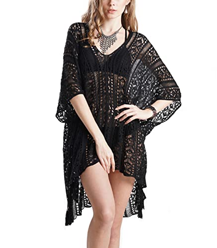 Skrsila Damen Strandkleid Spitze Bikini Cover Up Sexy Boho Strandponcho Gestrickte Sommerkleider von Skrsila