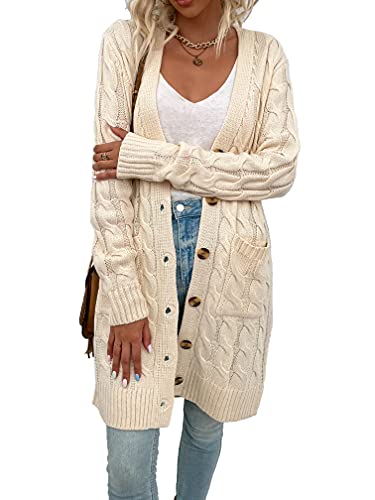 Skrsila Damen Strickjacke Lang Cardigan mit Taschen Strickmantel Langarm Knopfleiste Knit Cardigan Open Front Herbst Winter Strick Mantel Skrsila Damen Strickjacke Lang Cardigan mit Taschen Strickmantel Langarm Knopfleiste Knit Cardigan Open Front Herbst Winter Strick Mantel von Skrsila
